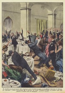Tre maskerede banditter raidede, med revolvere i hånden, en overfyldt?
